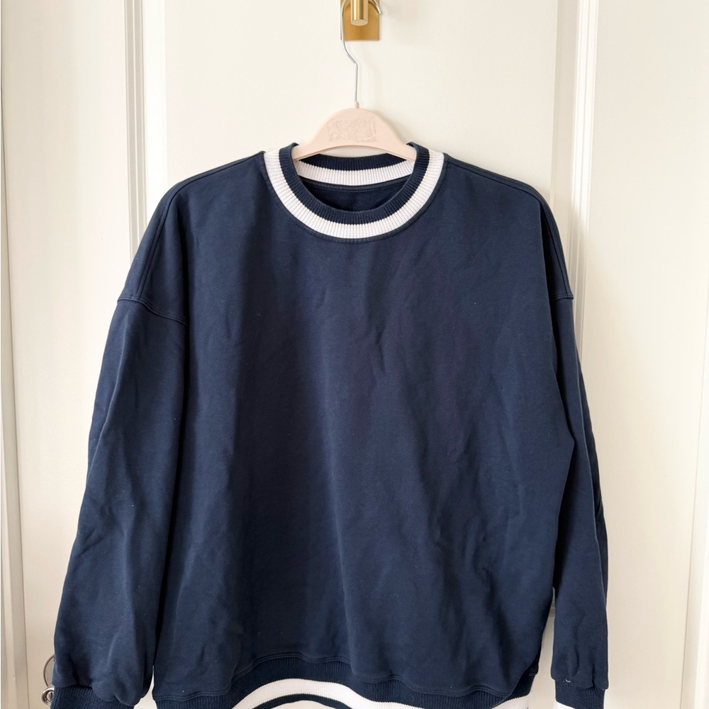 Lululemon Perfectly Oversized Ringer Crew Neck Navy Sweatshirt - Picture 5 of 7